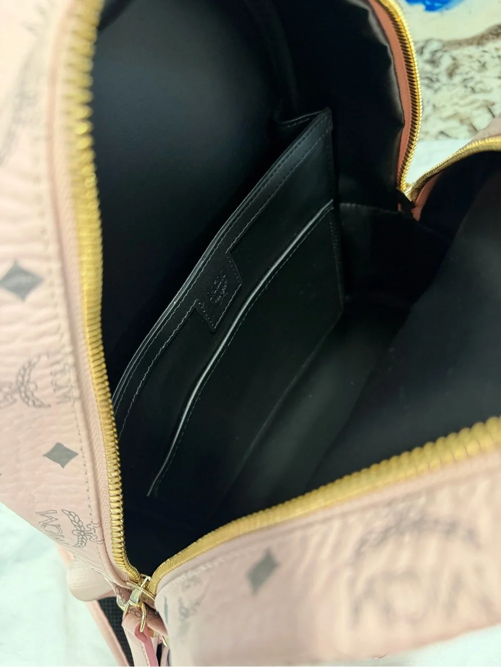 NEVER USED!!!MCM Pink Logo Coated Canvas Mini Backpack with Gold Hardware